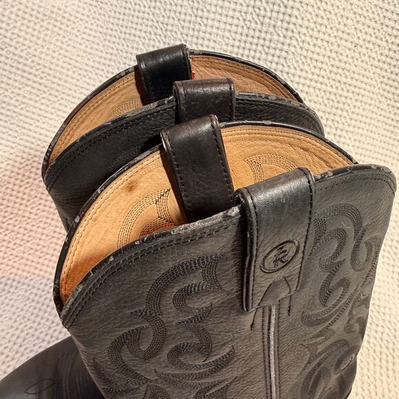 Tony Lama Black Leather Stitched Detail Almond Toe Cowboy Boots Size 8.5 EE main image 7